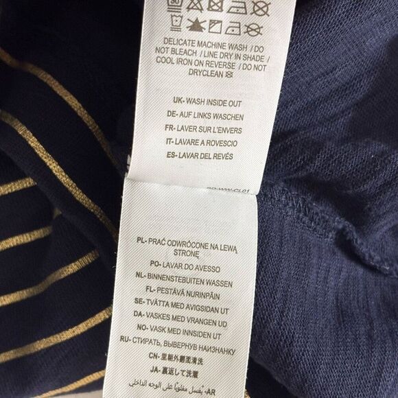 Boden Blue Gold Metallic Stripe Jersey Knit T-Shirt Dress cotton Ruffle Cuffs US - Picture 5 of 7